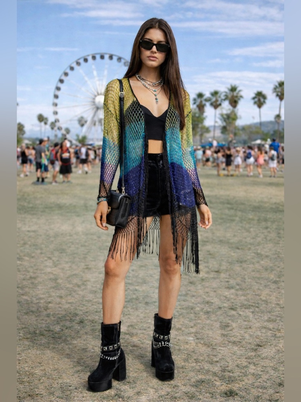 CHICO’S Vintage Beaded Fringe Cover‎ up kimono for festivals concert outfits Y2K
